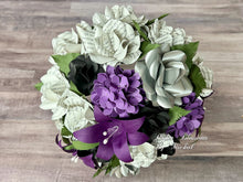 Load image into Gallery viewer, Wuthering Heights Book Page Bouquet with Purple, Silver, and Black

