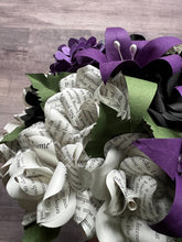 Load image into Gallery viewer, Wuthering Heights Book Page Bouquet with Purple, Silver, and Black
