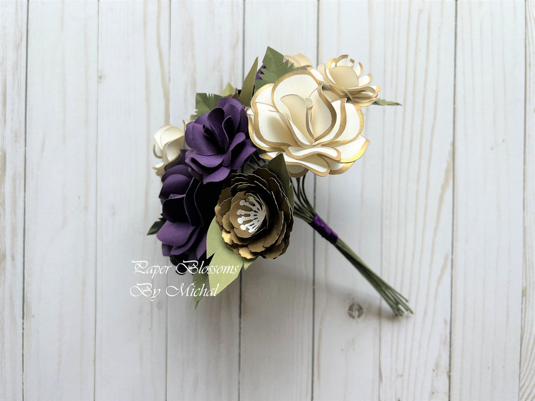 Purple and Gold Paper Flower Bouquet