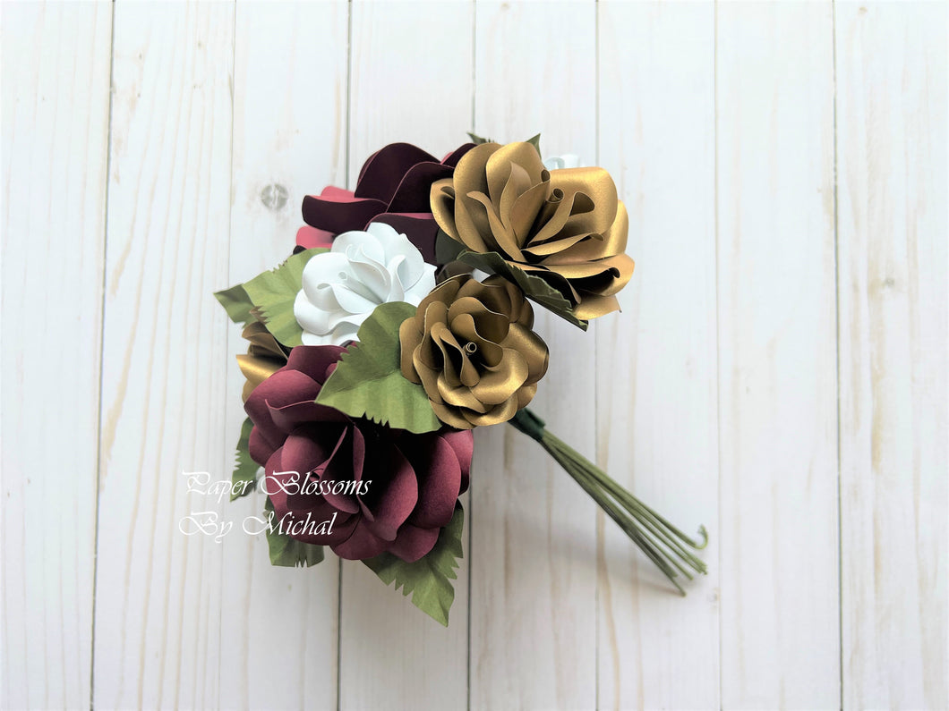 Burgundy and Gold Paper Flower Bouquet