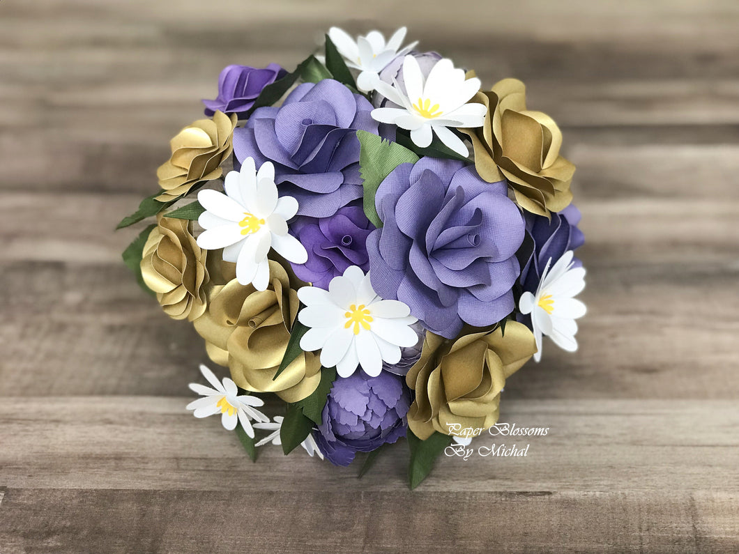 Purple and Gold Paper Flower Bouquet