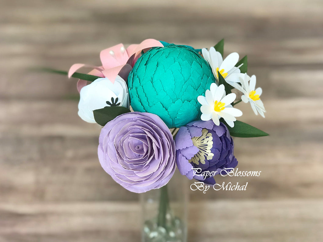 Purple and Teal Paper Flower Bouquet