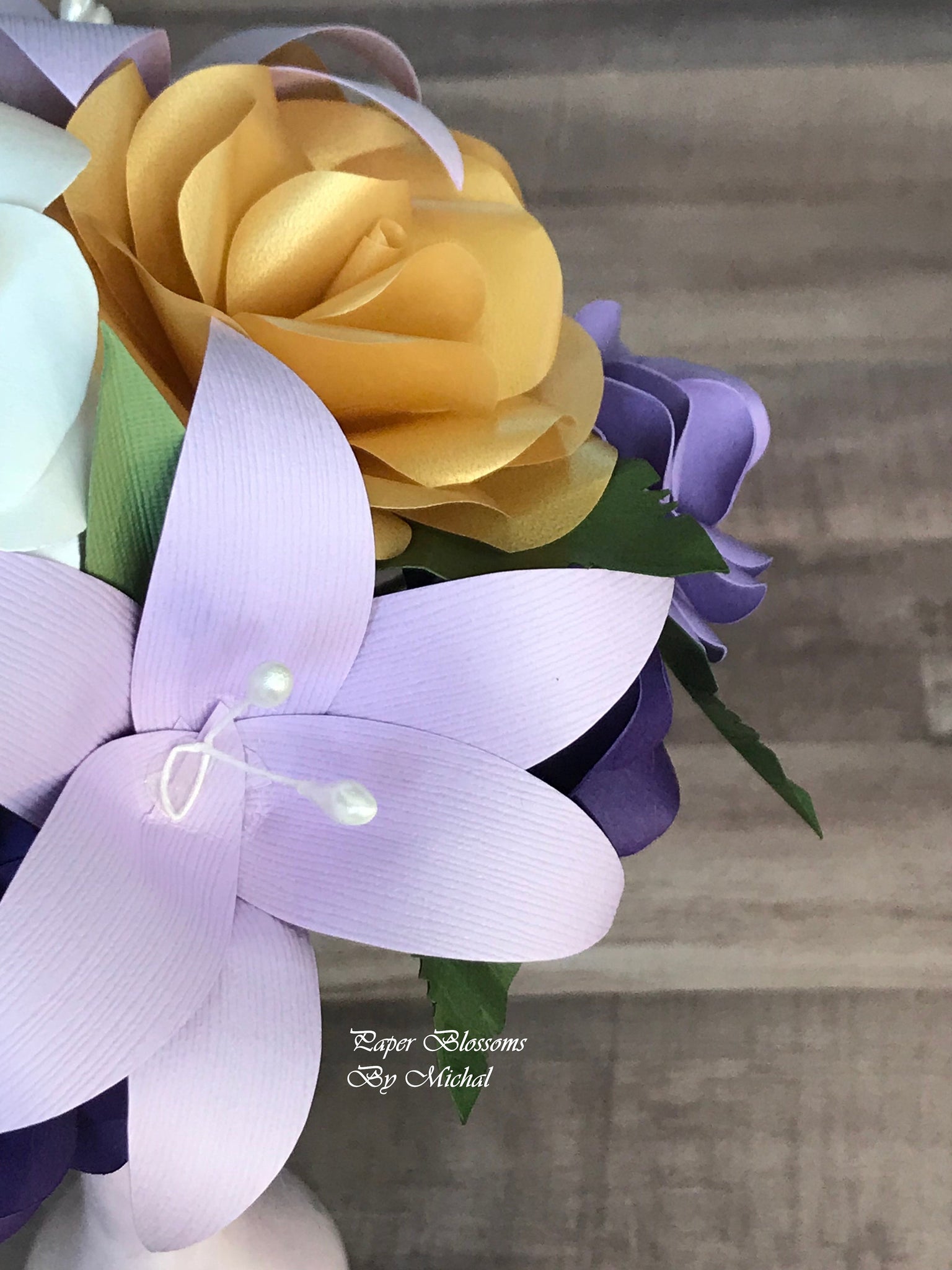 Purple and Gold Paper Flower Bouquet – Paper Blossoms By Michal, LLC