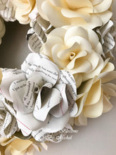 Load image into Gallery viewer, Cream Book Page Paper Flower Wreath

